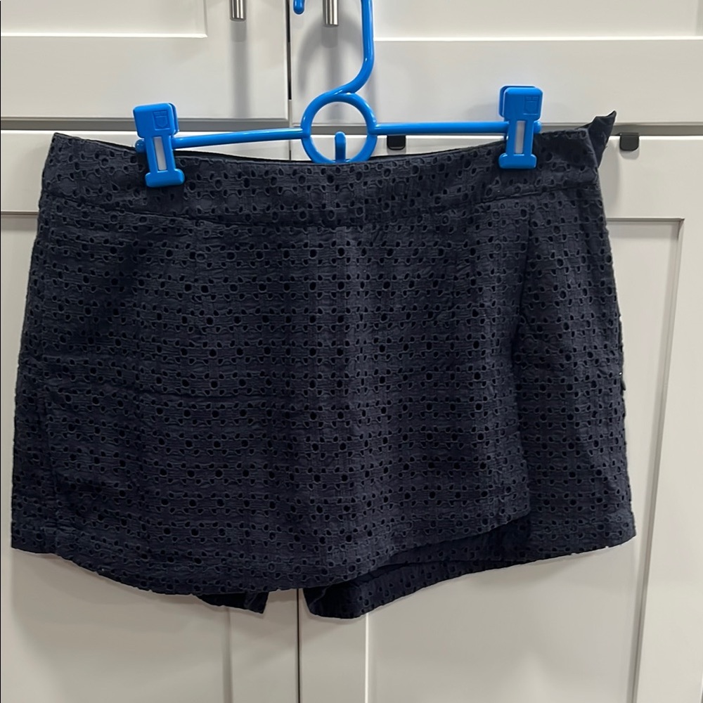 CAbi Navy Skorts with Textured Lace Design